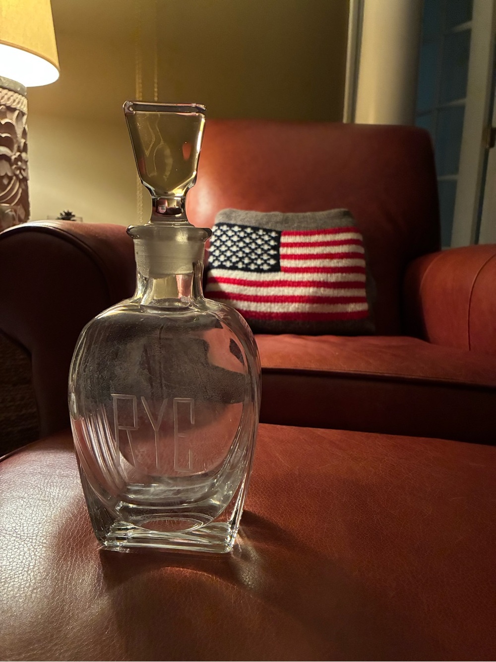 Vintage MADMEN STYLE Glass RYE  Decanter with Stopper